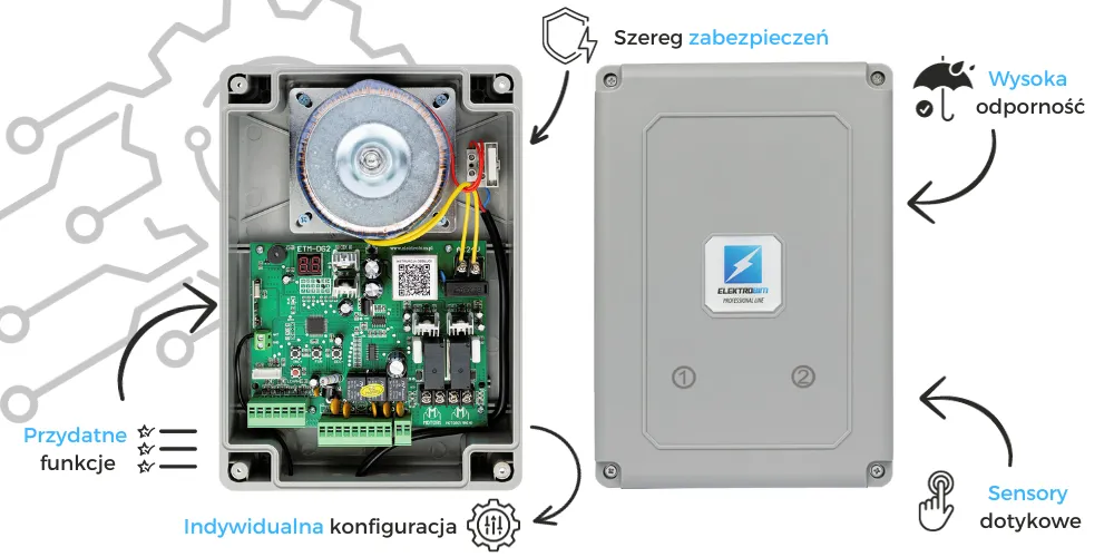 Napęd do bramy skrzydłowej 150kg i 2m - ETM-01 Light sterownik