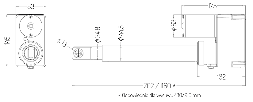 Siłownik dwustronnego działania SPJ QARL 24V wymiary